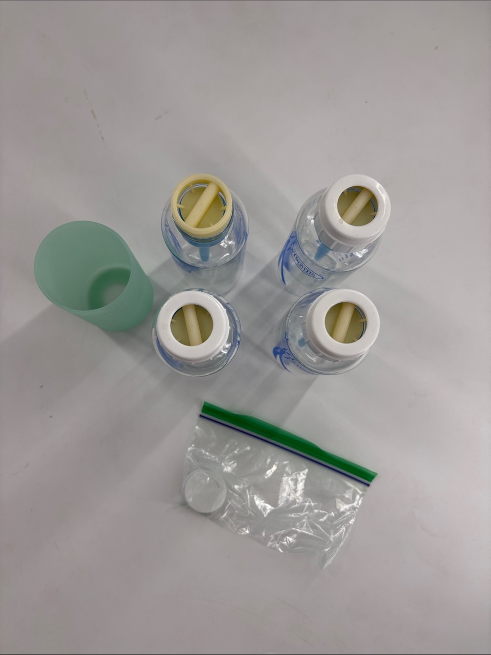 Clear Glass Baby Bottle with White Cap - Blue Accents - Picture 3 of 3